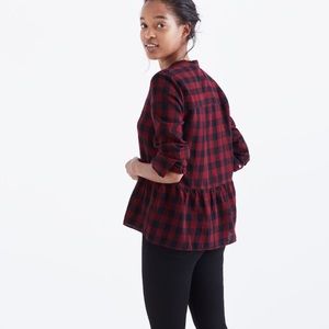 Madewell red plaid peplum top